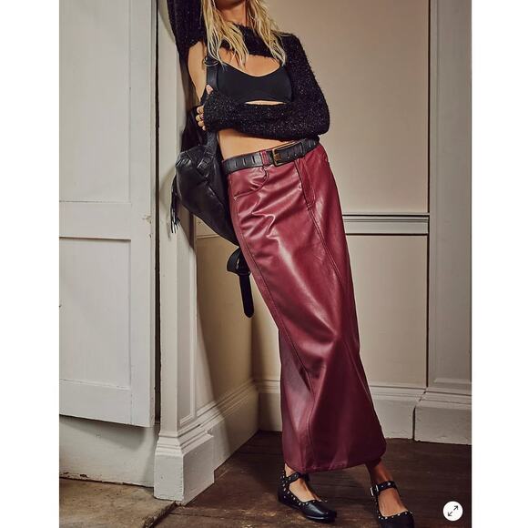 Free People City Slicker Vegan Maxi Skirt in Red Jasper